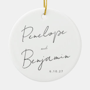 手書き白黒結婚の写真 セラミックオーナメント