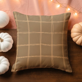 手書き秋の茶色とクリームグリッド クッション