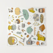 手書き秋:カラフルヴィンテージセット タペストリー (正面(横))