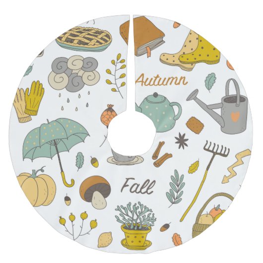 手書き秋:カラフルヴィンテージセット ブラッシュドポリエステルツリースカート (正面)