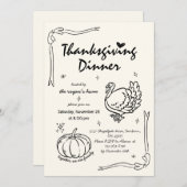手書き筆記パンプキントルコ感謝祭 招待状 (正面/裏面)