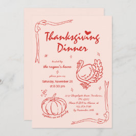 手書き筆記パンプキントルコ感謝祭 招待状