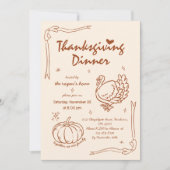 手書き筆記パンプキントルコ感謝祭 招待状 (正面)