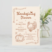 手書き筆記パンプキントルコ感謝祭 招待状 (スタンド正面)