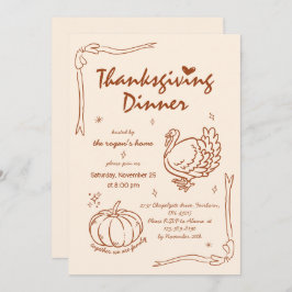 手書き筆記パンプキントルコ感謝祭 招待状