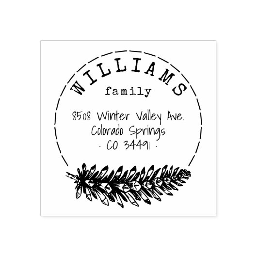 手書き素朴パインコーンファミリ差出人住所 ラバースタンプ (インプリント)