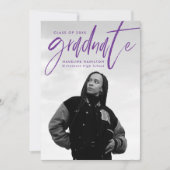 手書き紫ブラシスクリプト4写真卒業 案内状 (正面)