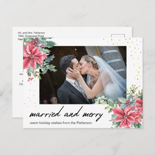 手書き結婚したと新メリーしい写結婚真 シーズンポストカード (正面/裏面)
