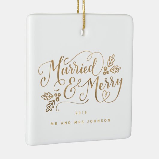 手書き結婚したのクメリーリスマス セラミックオーナメント (右)