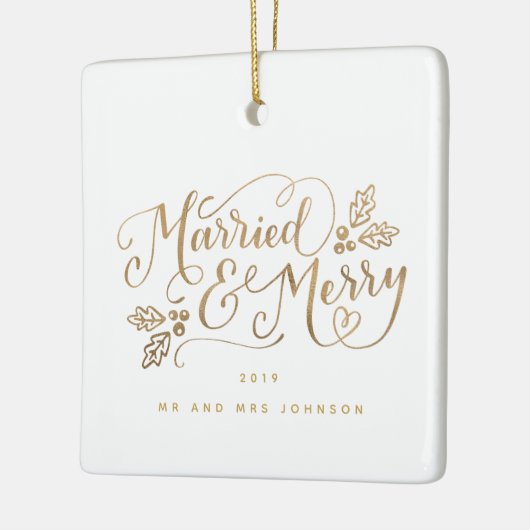 手書き結婚したのクメリーリスマス セラミックオーナメント (左)