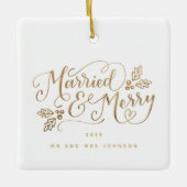 手書き結婚したのクメリーリスマス セラミックオーナメント (正面)