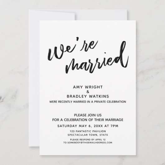 手書き結婚した結婚式の後の披露宴 招待状 (正面)