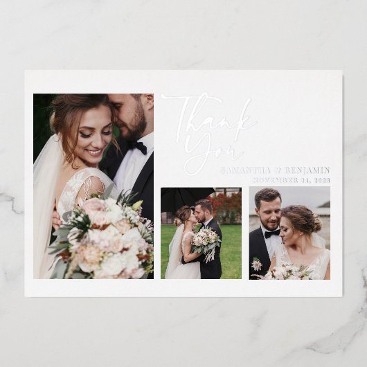 手書き結婚のフォイルサンキューカード 箔招待状 (正面)