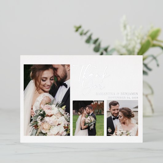 手書き結婚のフォイルサンキューカード 箔招待状 (立ち正面)