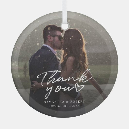 手書き結婚の写真ありがとうクリスマス ガラスオーナメント (正面)
