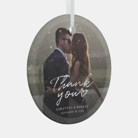 手書き結婚の写真ありがとうクリスマス ガラスオーナメント (正面右)