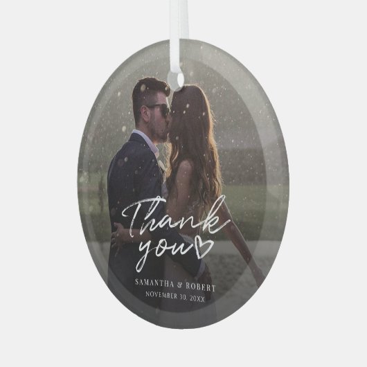 手書き結婚の写真ありがとうクリスマス ガラスオーナメント (正面左)