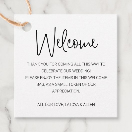 手書き結婚の歓迎抱き枕バスケット フェイバータグ (正面)