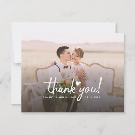 手書き結婚の2枚の写モダン真 サンキューカード (正面)