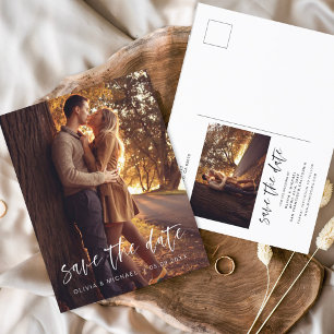 手書き結婚式の日付を保存する写真シンプルの位置 ポストカード