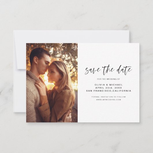 手書き結婚式の日付を保存フォトミニマルな写真 セーブザデート (裏面)