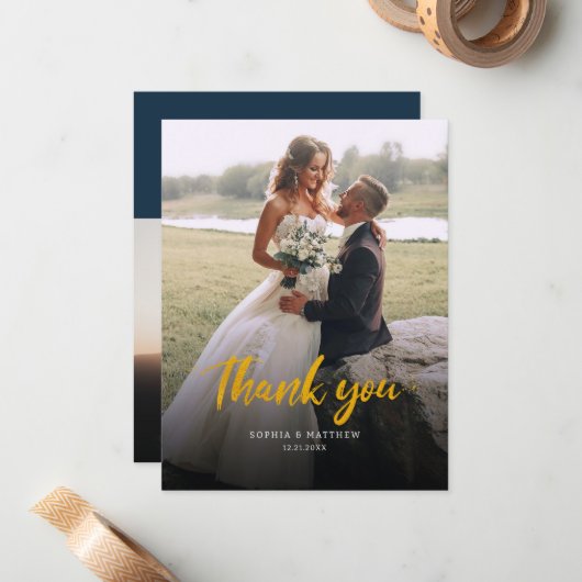 手書き結婚式の日写真ありがとう ノートカード (正面/裏面インサイチュ)