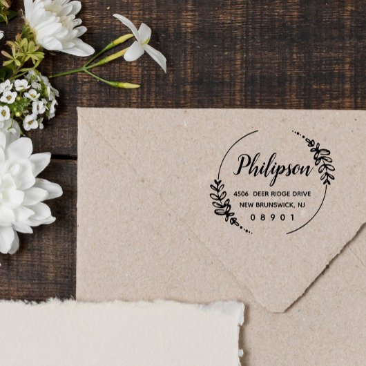 手書き緑のリース名と住所 ラバースタンプ