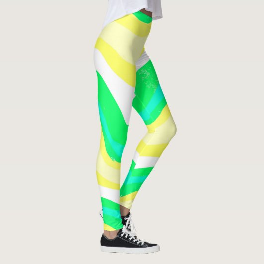 手書き線カラフルストライプの波 レギンス (右)