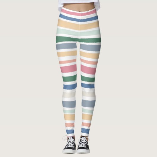 手書き線カラフルストライプの レギンス (正面)