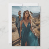 手書き線ティール(緑がかった色)結婚青の写真 セーブザデート (裏面)