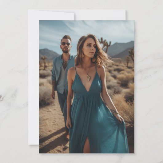 手書き線ティール（緑がかった色）結婚青の写真 セーブザデート (裏面)