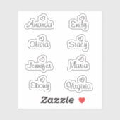 手書き署名ハートスクリプト名前ステッカー シール (シート)