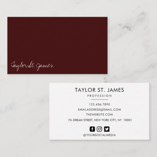 手書き署名ヴィンテージカスタムBurgundy 名刺 (正面/裏面)