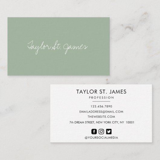 手書き署名ヴィンテージ（淡い緑） 名刺 (正面/裏面)