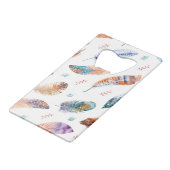 手書き羽毛：白い背景パターン クレジットカード栓抜き (裏面アングル)