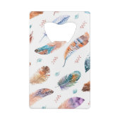 手書き羽毛：白い背景パターン クレジットカード栓抜き (裏面)