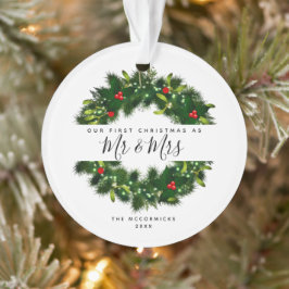 手書き脚本のミスターとミセスとしての私たちの最初のクリスマス オーナメント