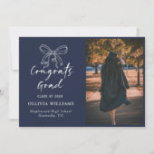 手書き脚本ネイビーブルー卒業 案内状 (正面)