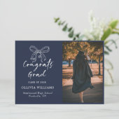 手書き脚本ネイビーブルー卒業 案内状 (スタンド正面)