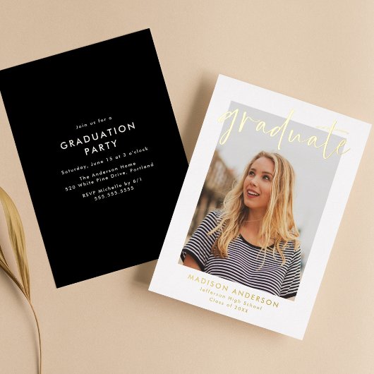 手書き脚本写真卒業パーティー 箔招待状