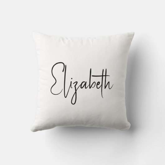 手書き自分の名前または文字ブラック&ホワイト クッション (裏面)