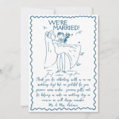 手書き花嫁と花婿の落書きスクリプ結婚ト サンキューカード (正面)