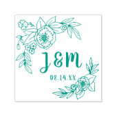 手書き花模様と葉のモノグラ結婚ム セルフインキングスタンプ (デザイン)