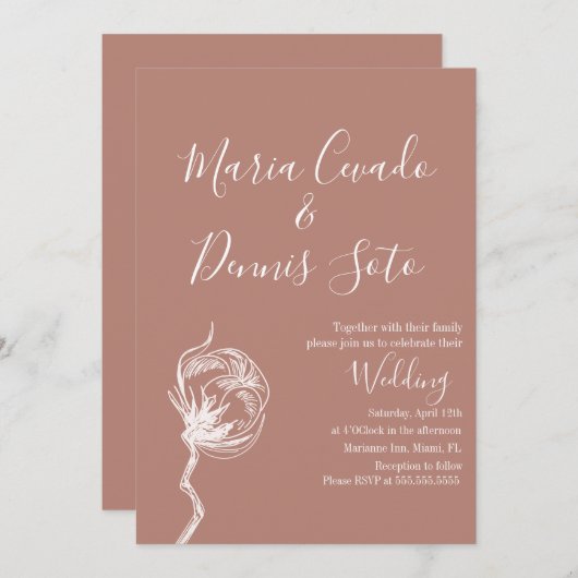 手書き花模様結婚のアーストーン 招待状 (正面/裏面)