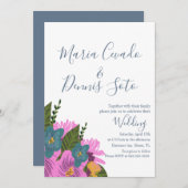 手書き花模様結婚の色はっきりした招待状 招待状 (正面/裏面)