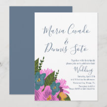 手書き花模様結婚の色はっきりした招待状