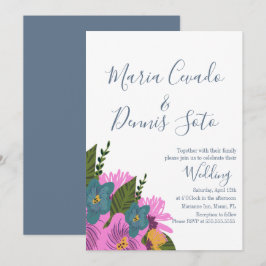 手書き花模様結婚の色はっきりした招待状 招待状