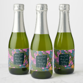 手書き花模様結婚ズピはっきりしたンク緑 スパークリングワインラベル