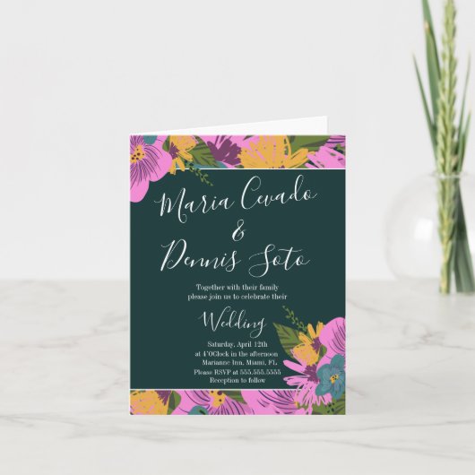 手書き花模様結婚ズピはっきりしたンク緑 ノートカード (正面)