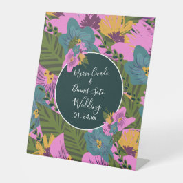 手書き花模様結婚ズピはっきりしたンク緑 台座サイン